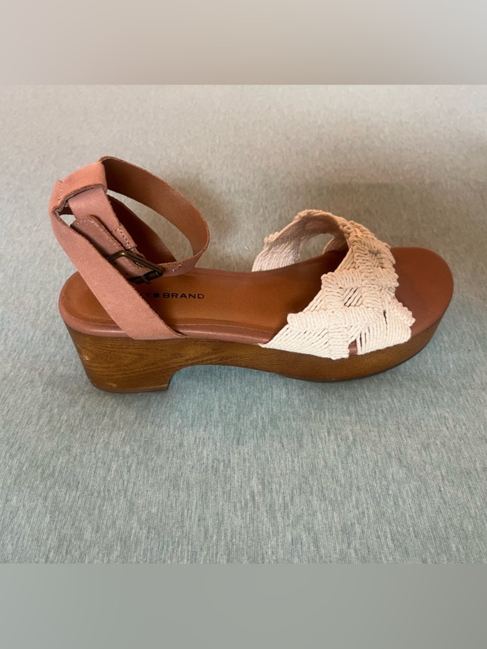 Lucky Brand Ankle-Strap Wedge with White Macramé Front